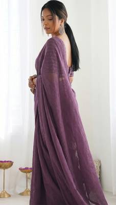New trendy elegant purple solid saree with embellished blouse 3