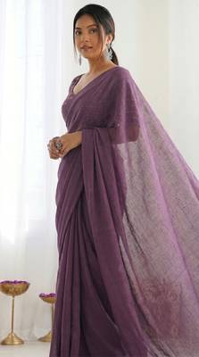 New trendy elegant purple solid saree with embellished blouse 4