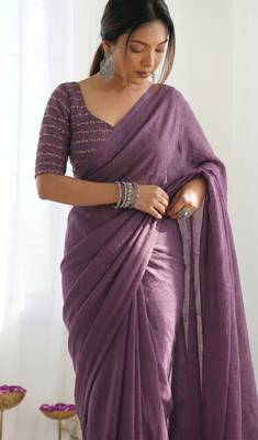 New trendy elegant purple solid saree with embellished blouse 5