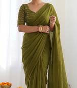 New trendy elegant mehendi solid saree with embellished blouse