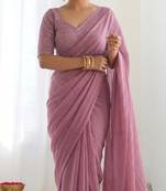 New trendy elegant baby pink solid saree with embellished blouse