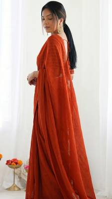 New trendy elegant orange solid saree with embellished blouse 3