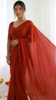 New trendy elegant orange solid saree with embellished blouse 4