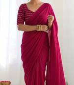 New trendy elegant rani pink solid saree with embellished blouse