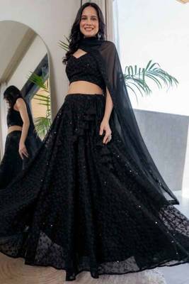 Black Georgette Chikankari Lehenga Blouse Duppatta Set 2