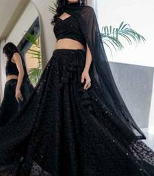 Black Georgette Chikankari Lehenga Blouse Duppatta Set