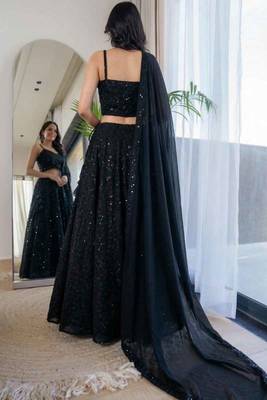 Black Georgette Chikankari Lehenga Blouse Duppatta Set 3