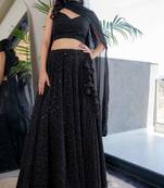Black Georgette Chikankari Lehenga Blouse Duppatta Set