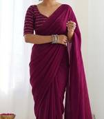 New trendy elegant wine solid saree with embellished blouse
