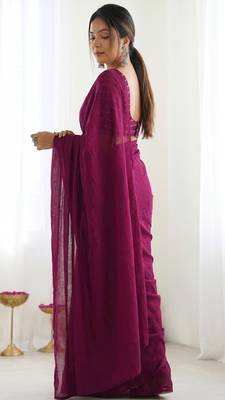 New trendy elegant wine solid saree with embellished blouse 4