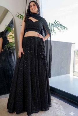 Black Georgette Chikankari Lehenga Blouse Duppatta Set 5