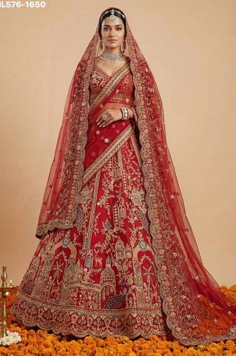 red silk embroidered lehenga choli
