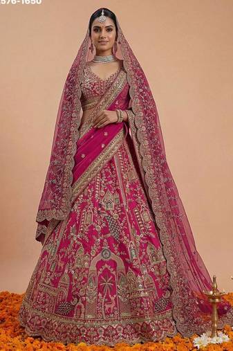 pink silk embroidered lehenga choli