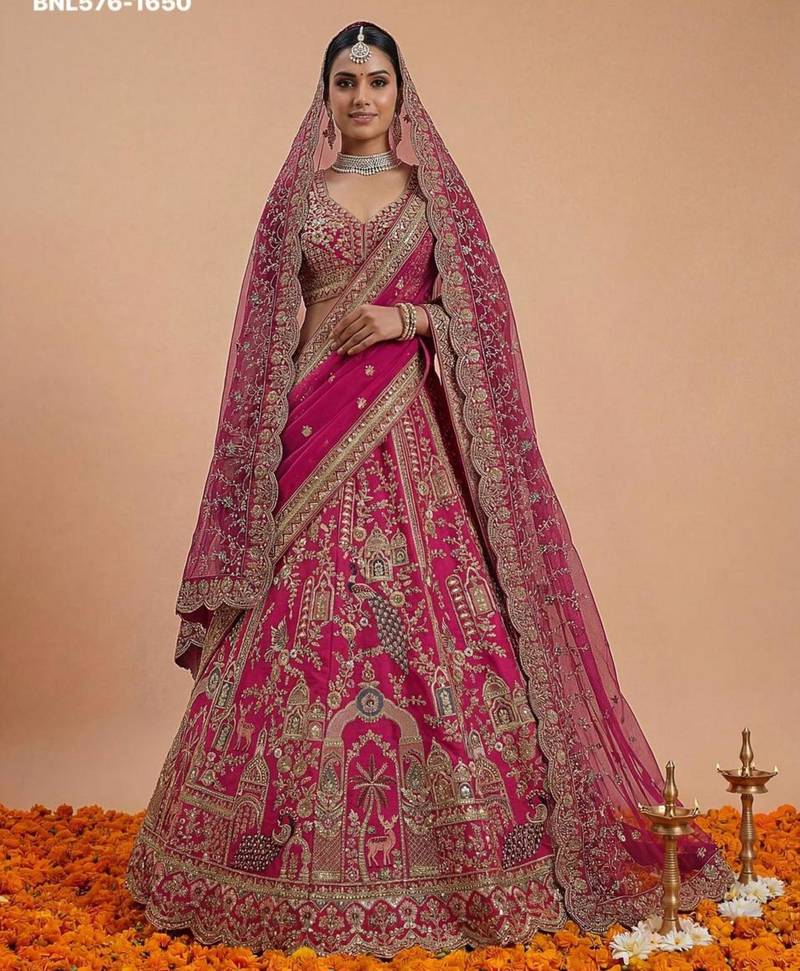 pink silk embroidered lehenga choli