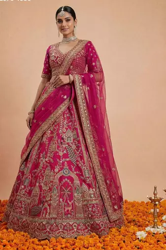 pink silk embroidered lehenga choli
