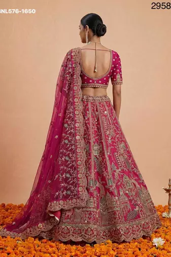 pink silk embroidered lehenga choli