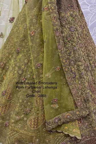 olive net embroidered lehenga choli