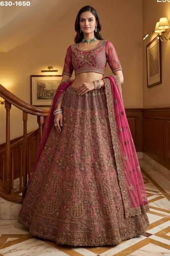 light pink net embroidered lehenga choli