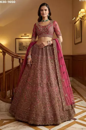 light pink net embroidered lehenga choli