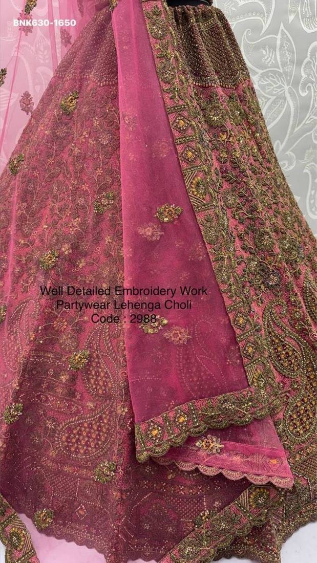 light pink net embroidered lehenga choli