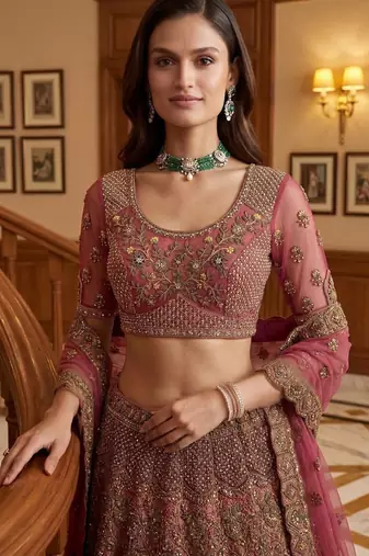 light pink net embroidered lehenga choli