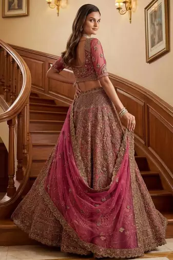 light pink net embroidered lehenga choli