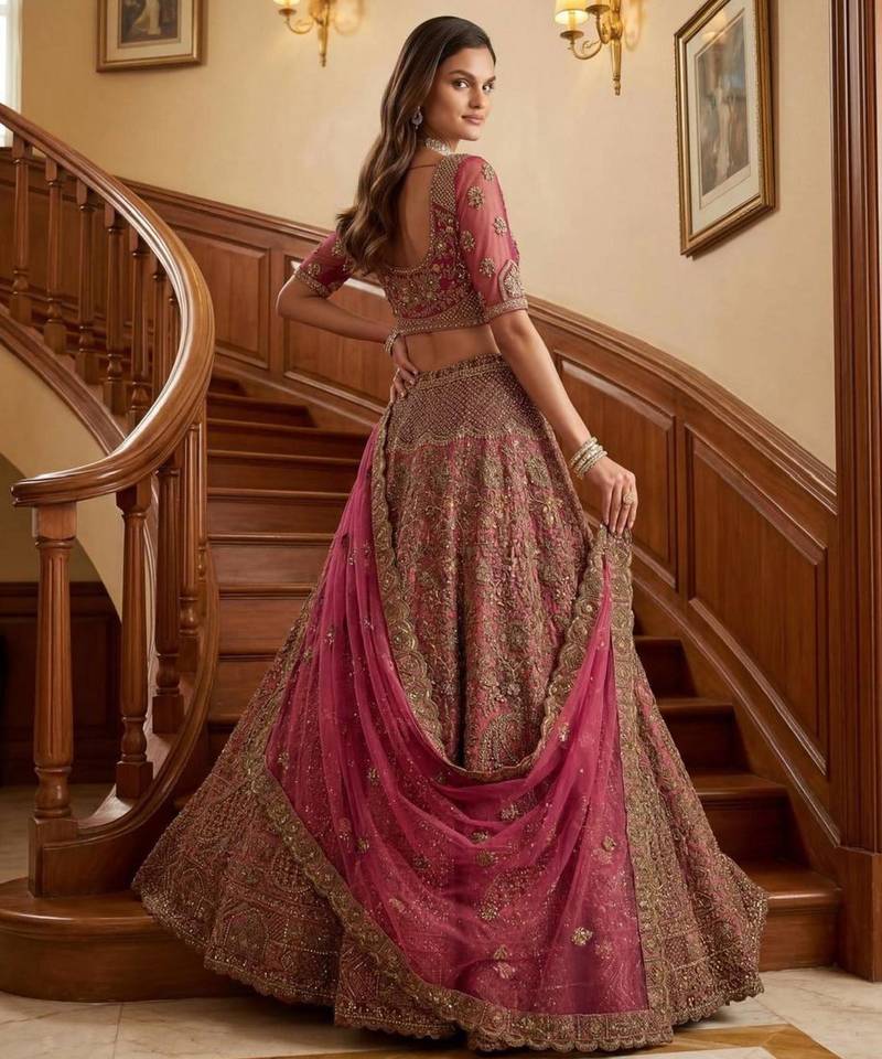 light pink net embroidered lehenga choli