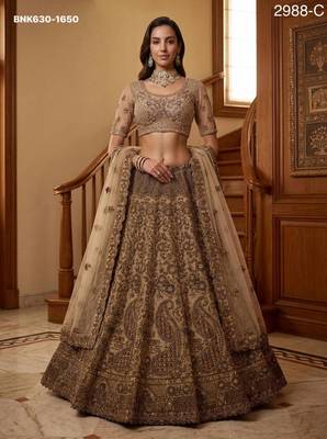 beige net embroidered lehenga choli 1
