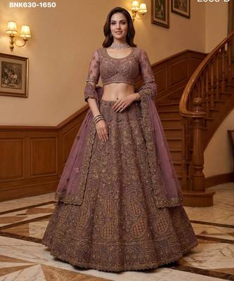 mauve net embroidered lehenga choli 1