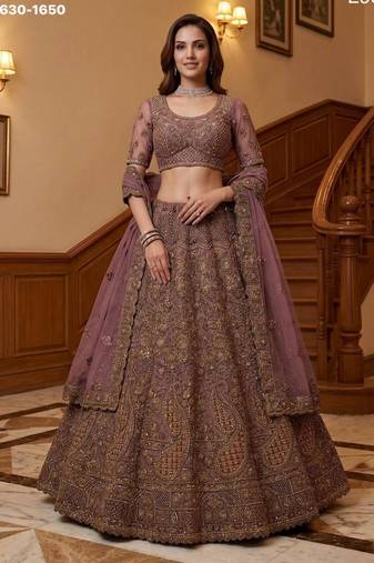 mauve net embroidered lehenga choli