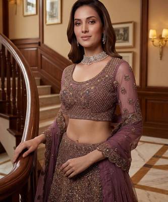 mauve net embroidered lehenga choli 2