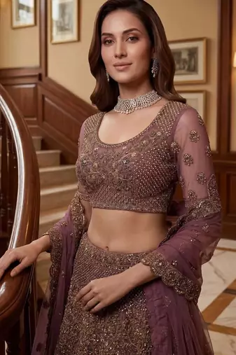 mauve net embroidered lehenga choli