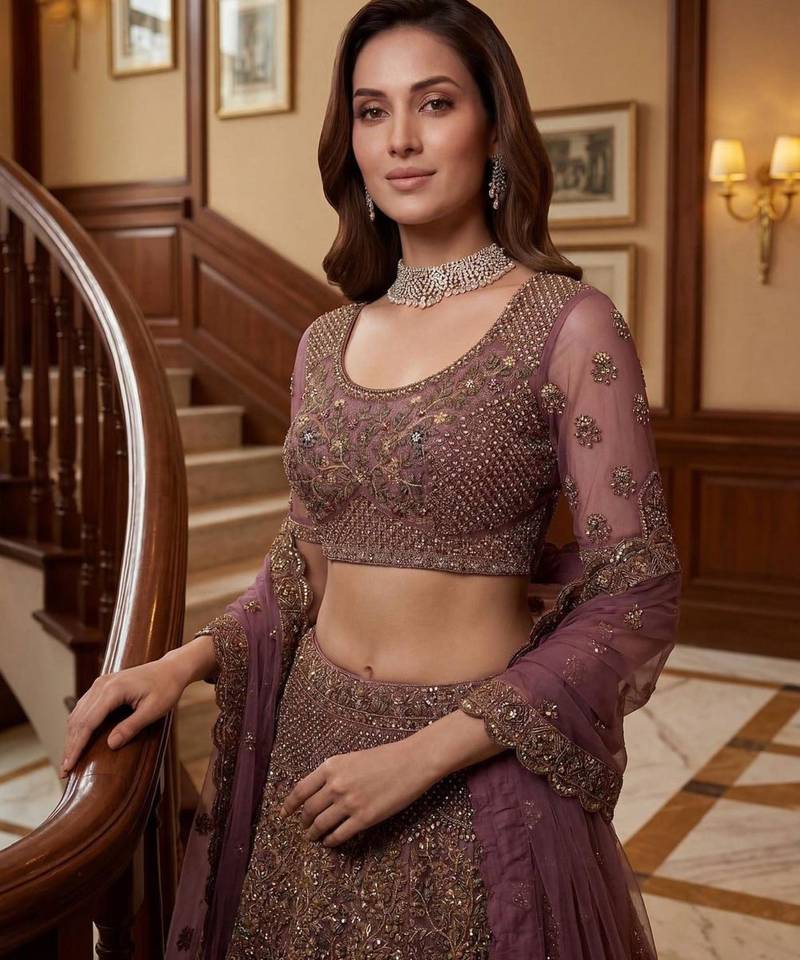 mauve net embroidered lehenga choli