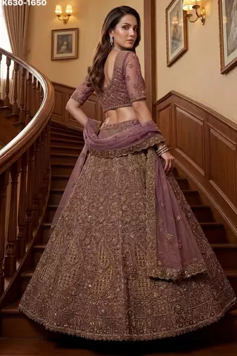 mauve net embroidered lehenga choli