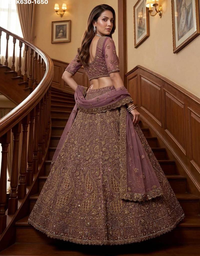 mauve net embroidered lehenga choli