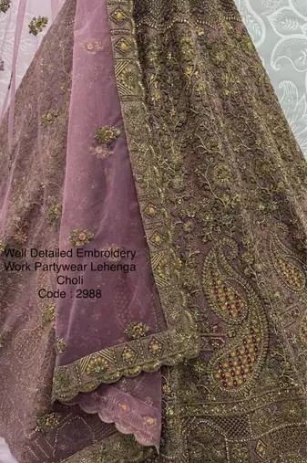 mauve net embroidered lehenga choli