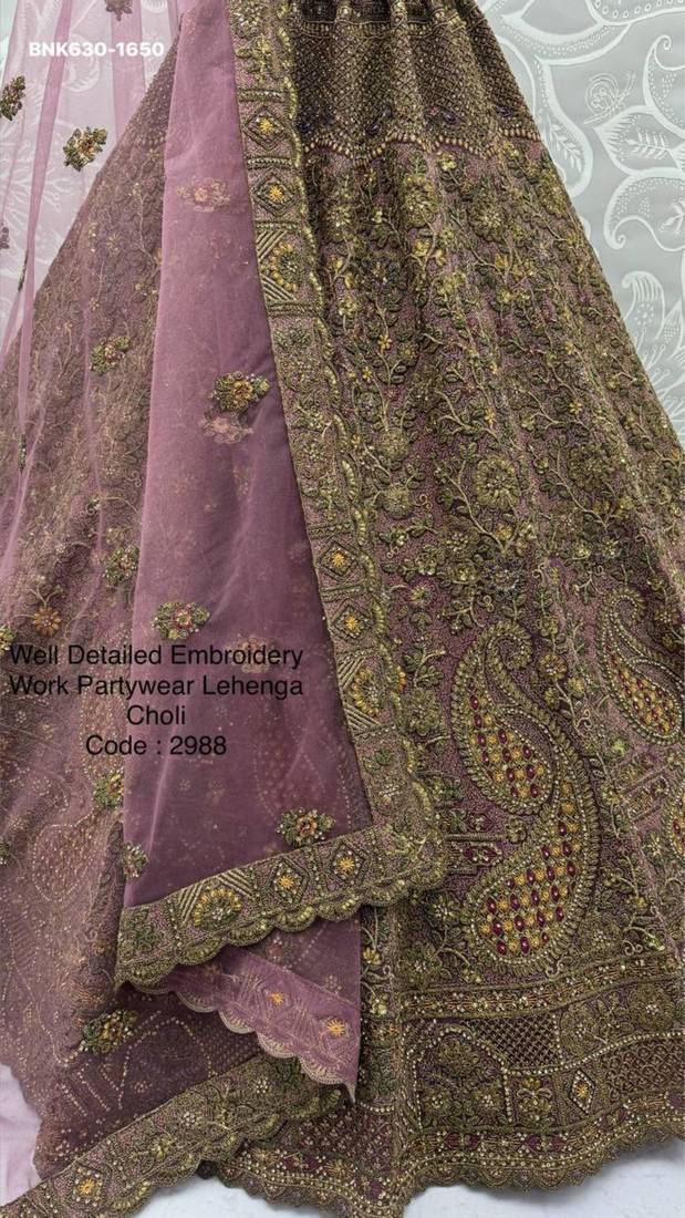 mauve net embroidered lehenga choli