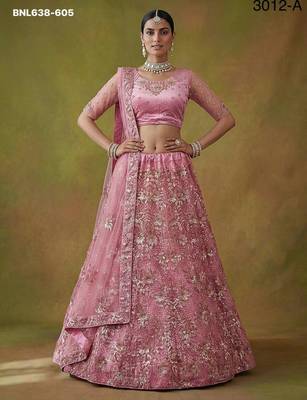pink net embroidered lehenga choli 1