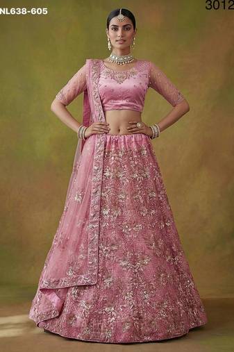 pink net embroidered lehenga choli