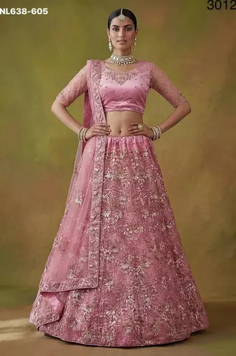 pink net embroidered lehenga choli