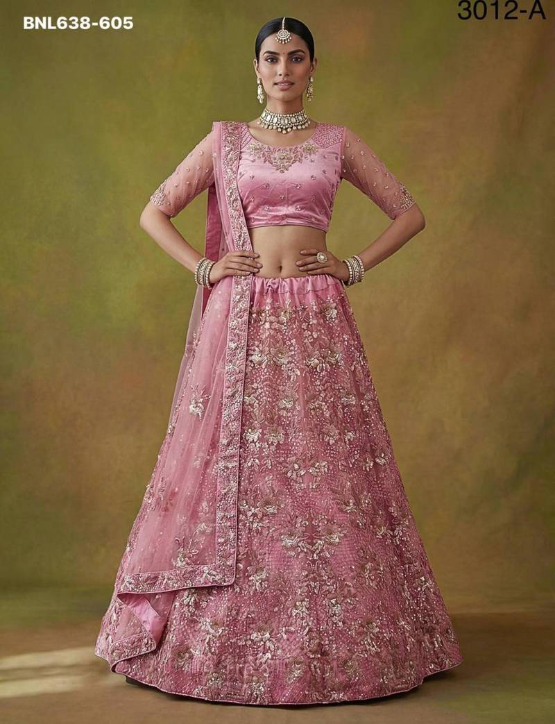 pink net embroidered lehenga choli