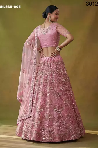 pink net embroidered lehenga choli