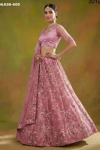 pink net embroidered lehenga choli
