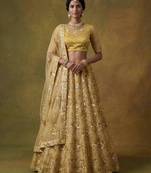 mustard net embroidered lehenga choli