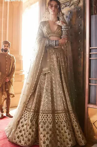 light gold silk blend embroidered lehenga choli