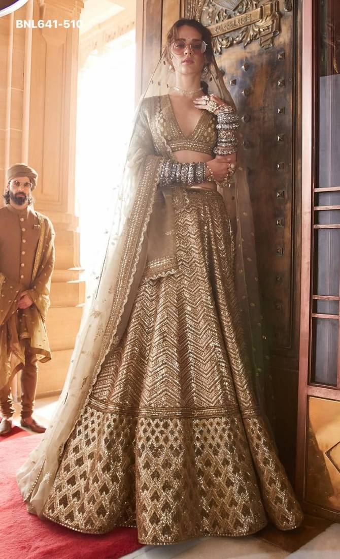 light gold silk blend embroidered lehenga choli