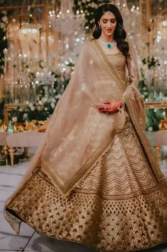 light gold silk blend embroidered lehenga choli