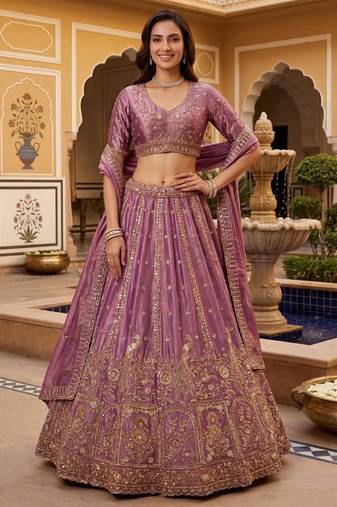 mauve silk blend embroidered lehenga choli