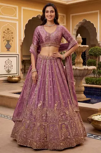mauve silk blend embroidered lehenga choli