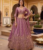 mauve silk blend embroidered lehenga choli